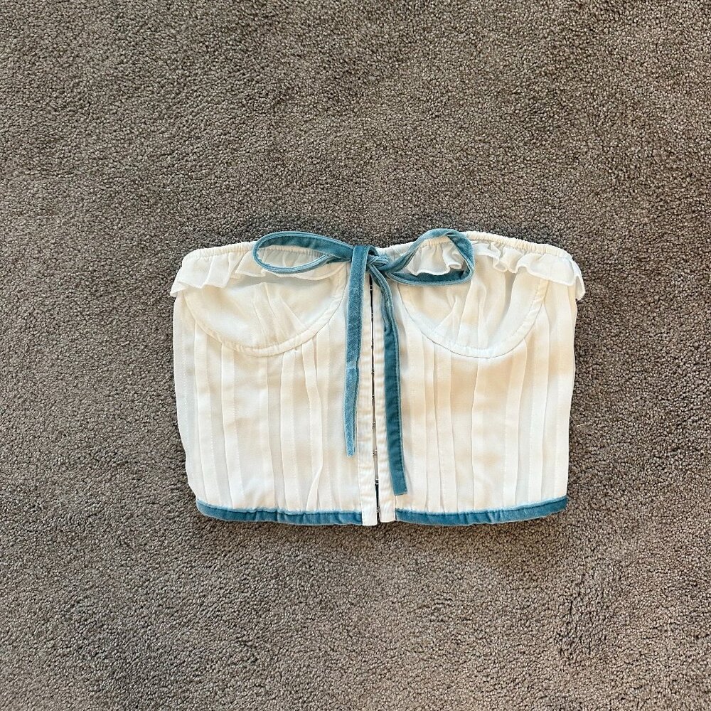 White Corset with Blue Bow - PacSun